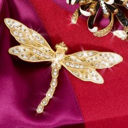 Candice Bejeweled Dragonfly Pin - Golden